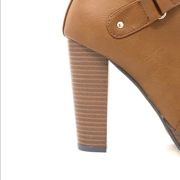 Cognac Tan Vegan Leather Buckle Ankle Boots - Picture 8 of 12